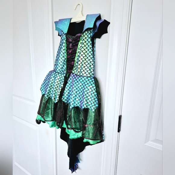 Girls Green/Purple Embellished Dragon Costume Tulle Dress Halloween Party - Picture 7 of 12
